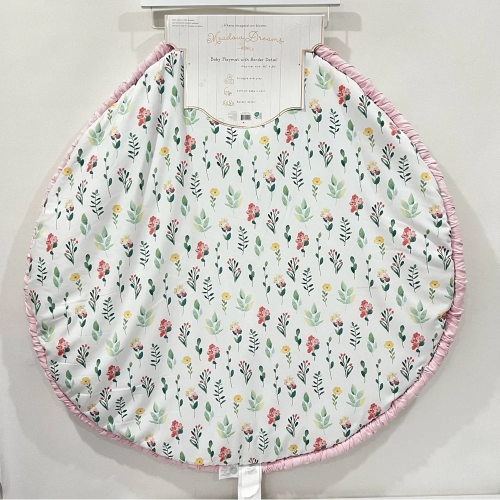 Meadow Dreams Baby Playmat with Border Round White/Pink Amelia Floral 36